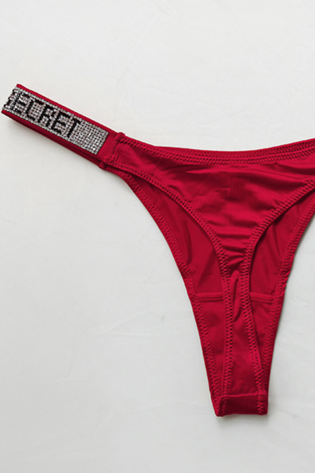 Women's Mid-Rise Thong Underwear with Rhinestone Strap