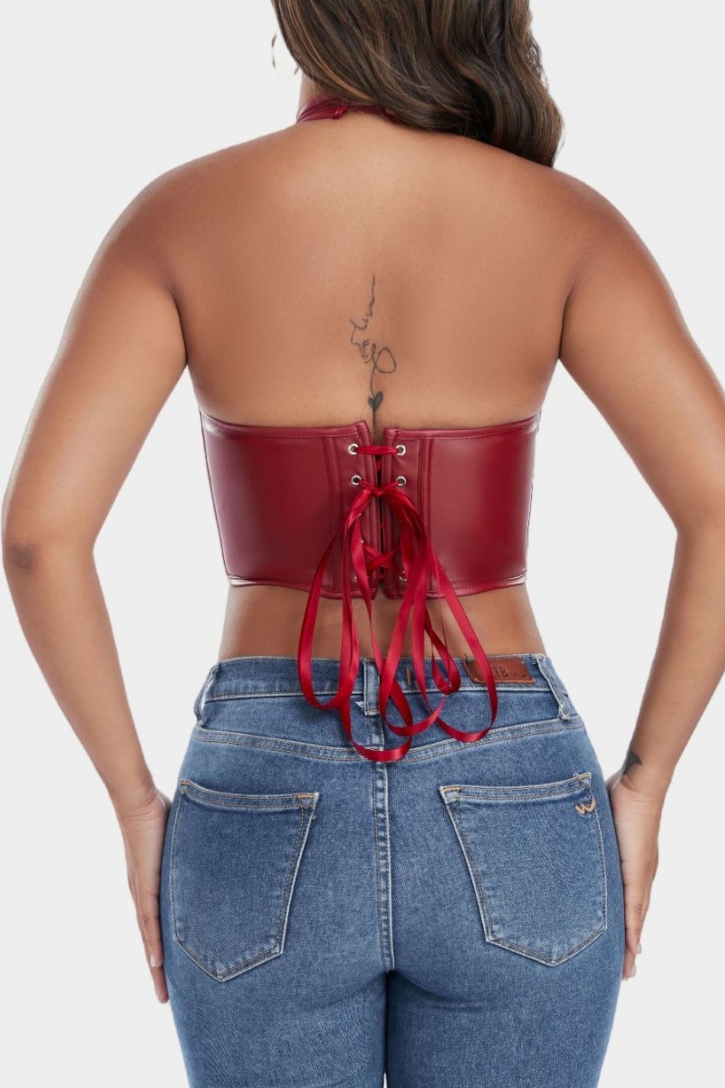 PU Leather Corset Top for Women – Sexy Boned Bustier Tank with Hook Neck & Front Closure Slimming Shapewear Blouse