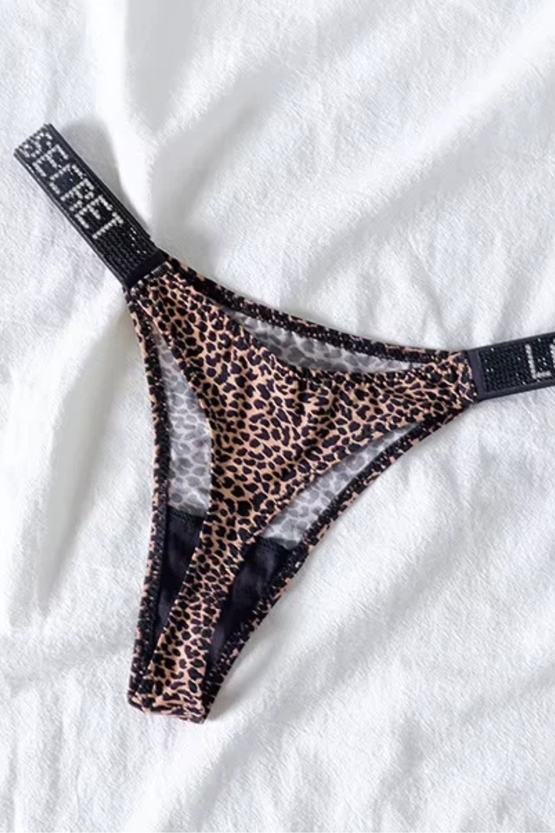 Women's Mid-Rise Thong Underwear with Rhinestone Strap