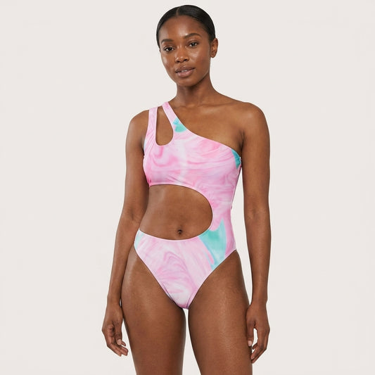 Women’s One-Shoulder Tie-Dye Swimsuit – Sexy Hollow Out One-Piece Bikini
