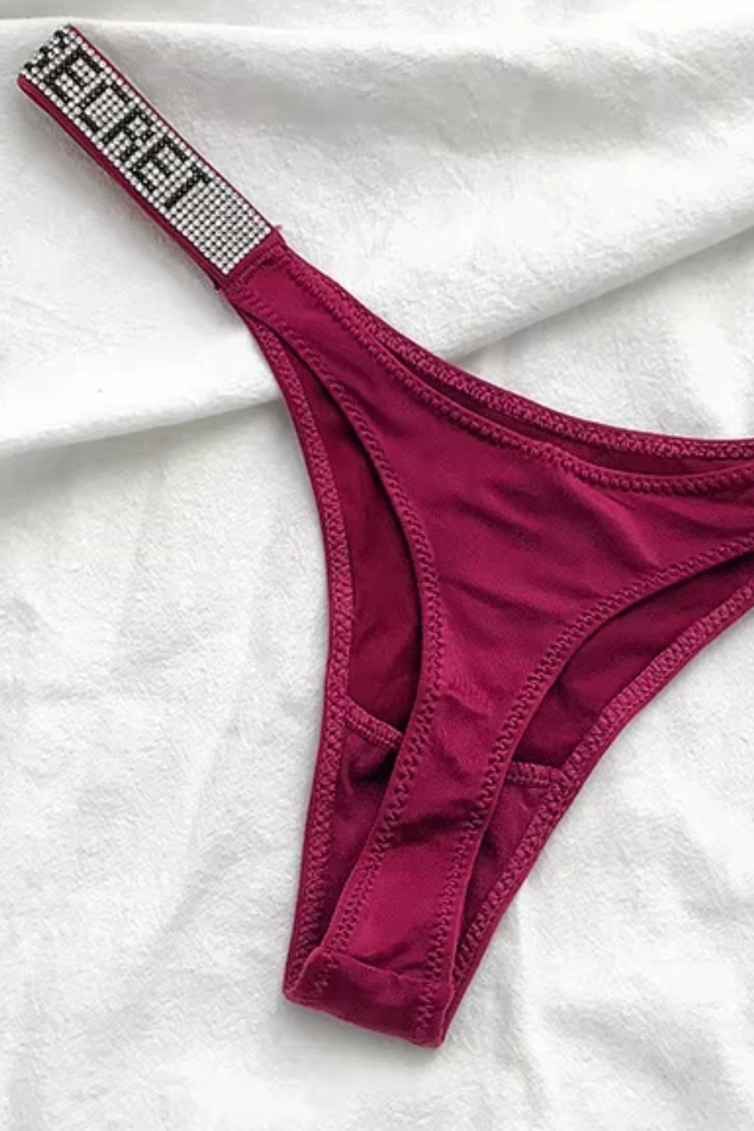 Women's Mid-Rise Thong Underwear with Rhinestone Strap