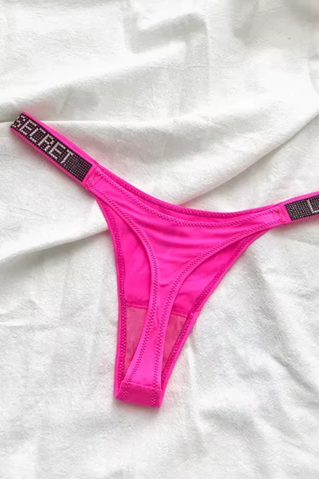 Women's Mid-Rise Thong Underwear with Rhinestone Strap