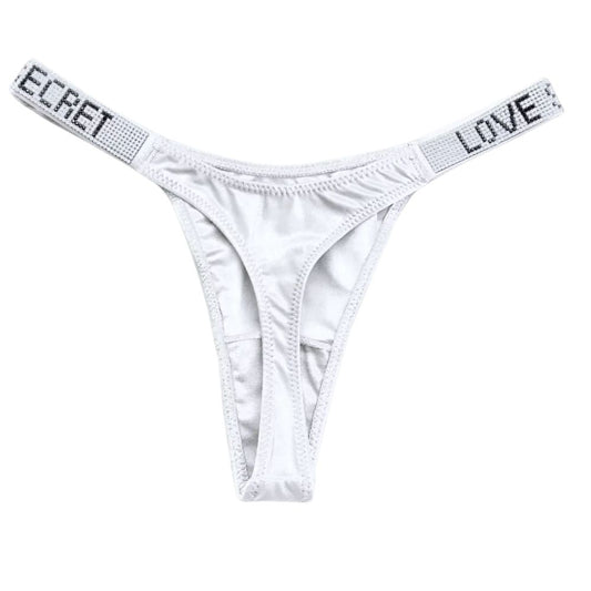 Women's Mid-Rise Thong Underwear with Rhinestone Strap