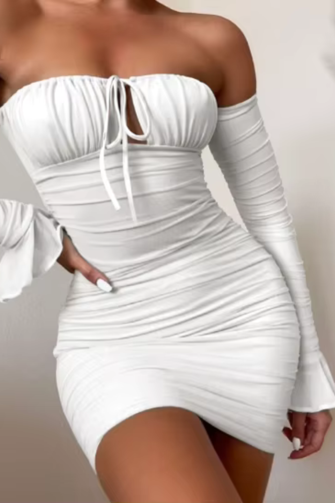 Elegant Long Sleeved Trumpet Skirt Dress – Chest Wrap Design Women’s Fashion