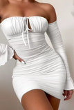 Elegant Long Sleeved Trumpet Skirt Dress – Chest Wrap Design Women’s Fashion