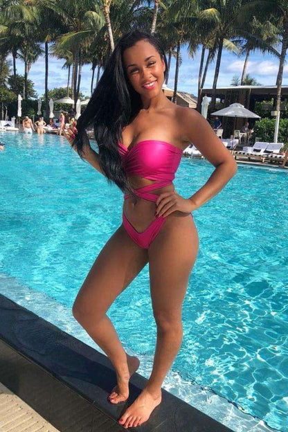 Pink Neon Bikini for Women – Sexy Strapless Bandage Swimwear Two-Piece Set