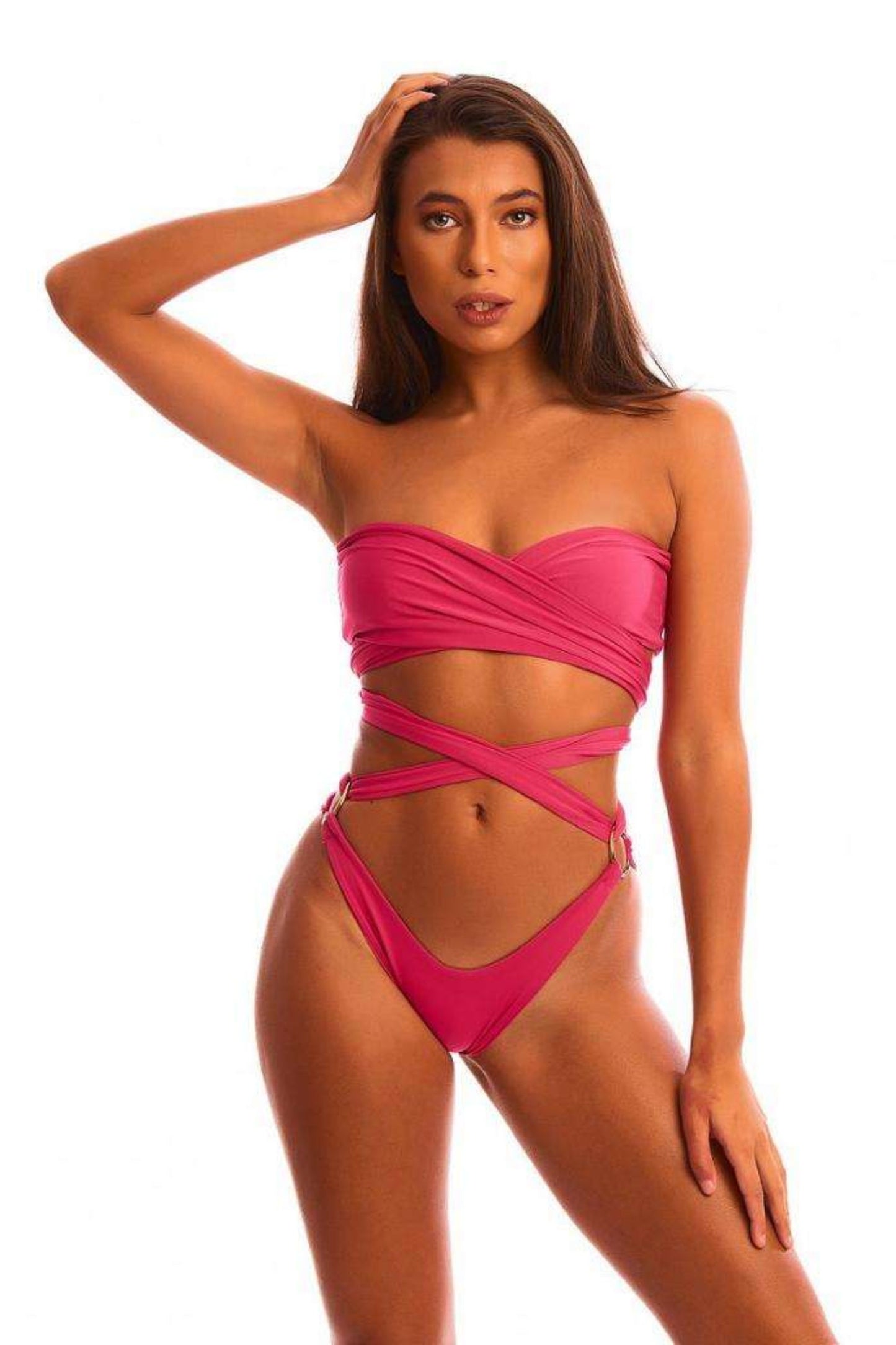 Pink Neon Bikini for Women – Sexy Strapless Bandage Swimwear Two-Piece Set
