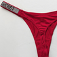 Women's Mid-Rise Thong Underwear with Rhinestone Strap