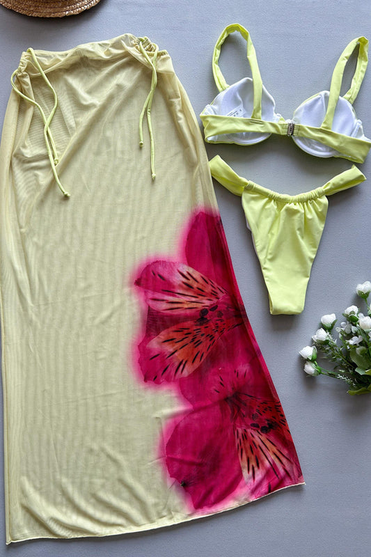 Sexy Women’s 3-Piece Swimsuit Set – Bikini with Long Dress Cover-Up Beachwear Bathing Suit