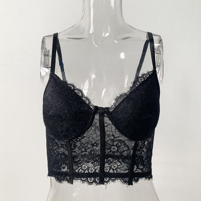 Pink Lace Corset Top for Women – Sexy Embroidered Bustier Tube Crop Bralette Sleeveless Party Top