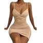 Elegant European Cut Backless Camisole Dress with Pleated Hip Design
