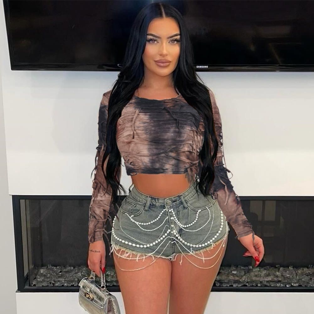 Women’s Tie Dye Crop Top – Slim Fit O-Neck Tassel T-Shirt | Street Style Summer Fashion