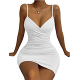 Elegant European Cut Backless Camisole Dress with Pleated Hip Design