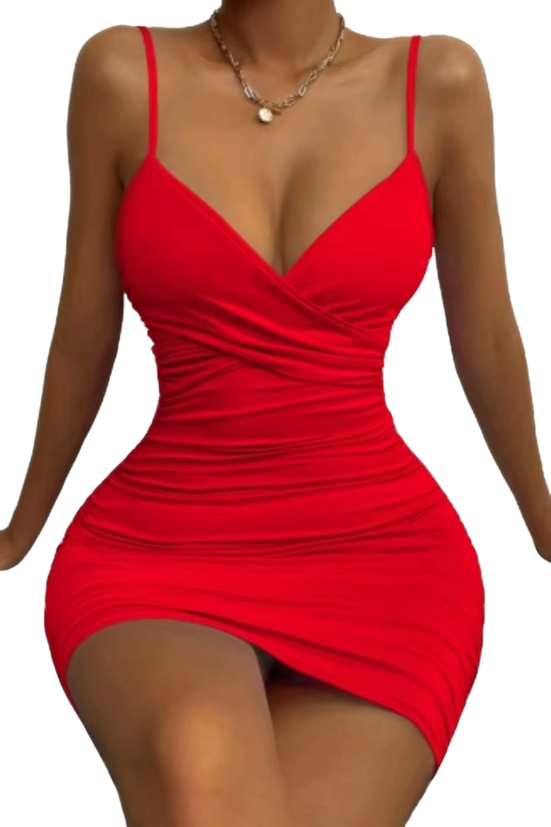 Elegant European Cut Backless Camisole Dress with Pleated Hip Design
