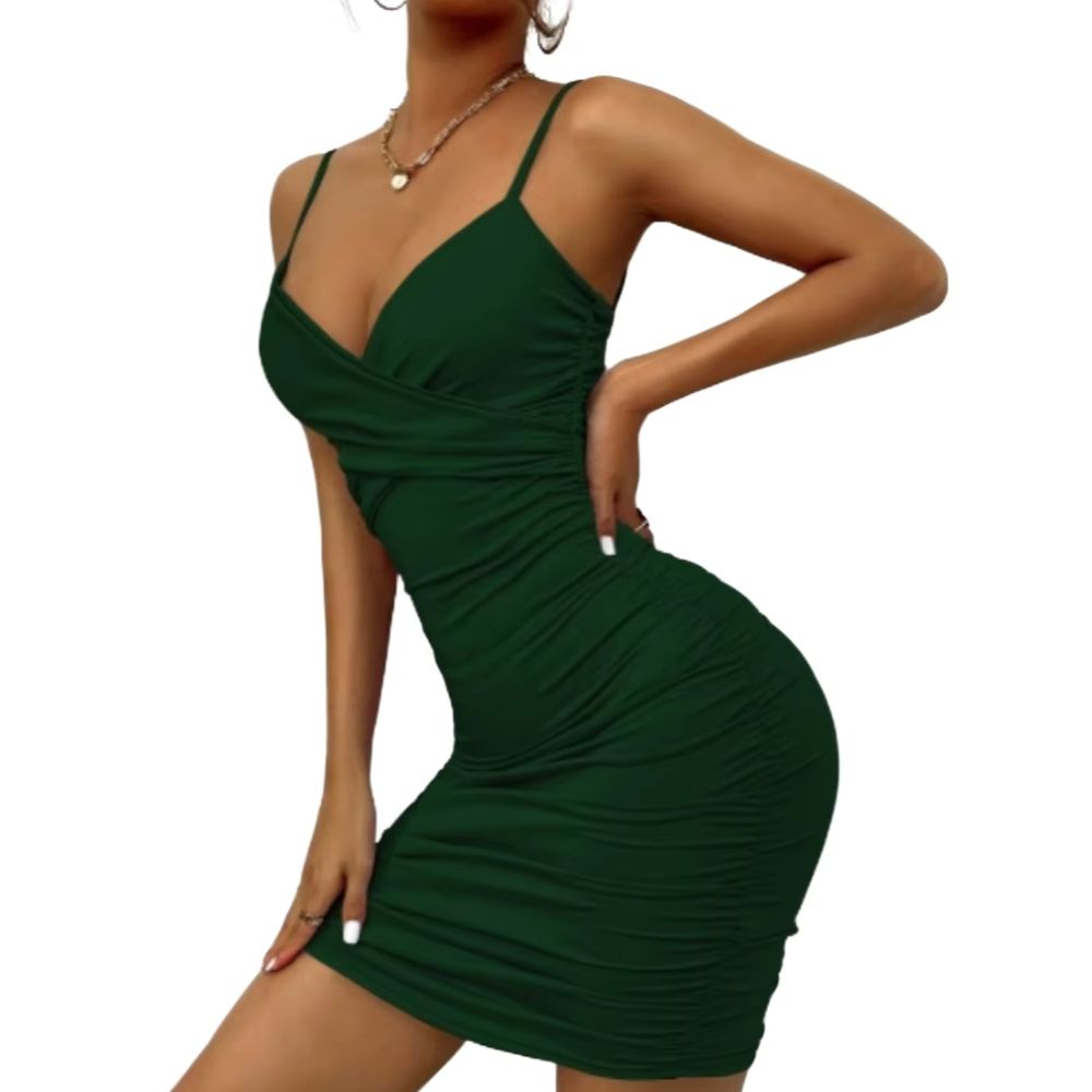 Elegant European Cut Backless Camisole Dress with Pleated Hip Design