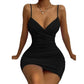 Elegant European Cut Backless Camisole Dress with Pleated Hip Design