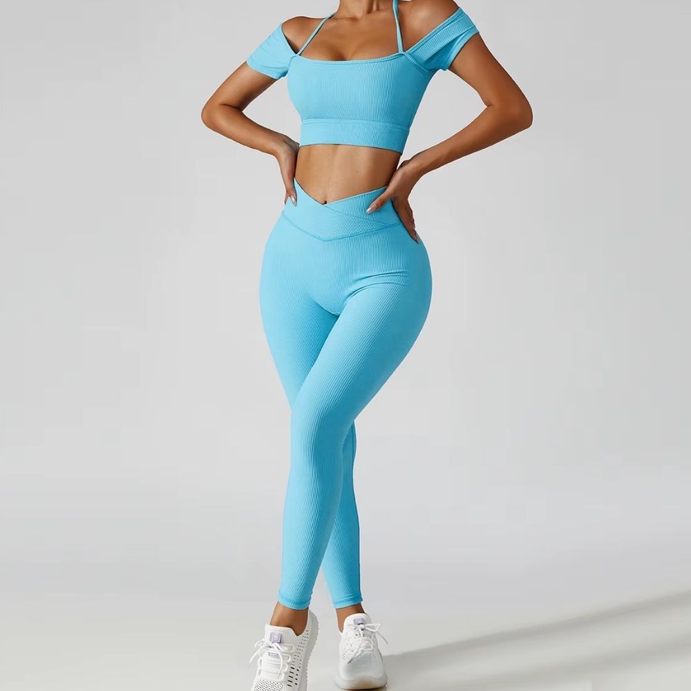 Seamless Activewear Ribbed Yoga Suit Women's Workout Gym Fitness Legging Sets