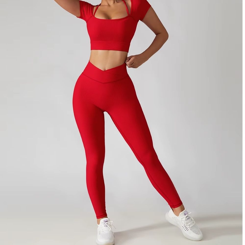 Seamless Activewear Ribbed Yoga Suit Women's Workout Gym Fitness Legging Sets