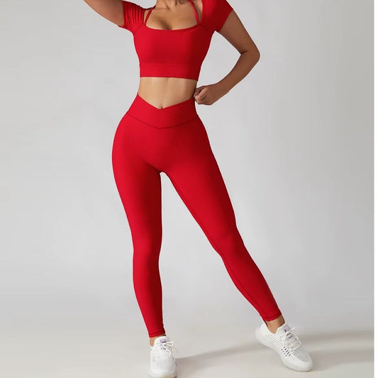 Seamless Activewear Ribbed Yoga Suit Women's Workout Gym Fitness Legging Sets