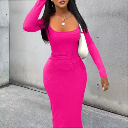 Hot Selling Women's Casual Dress – Solid Color Small Pit Stripe Fashion Cross-Border Wear