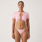 Summer Sexy Hollow Out Ribbed Bikini Set – Women’s Two Piece Swimsuit with Thong Bottoms & Short Sleeve Top