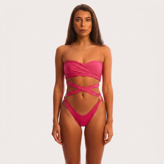 Pink Neon Bikini for Women – Sexy Strapless Bandage Swimwear Two-Piece Set