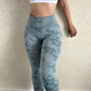 Women's High Waisted Seamless Camo Leggings, Green Camouflage Print, Sculpting Stretch Workout Yoga Pants