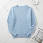 Sky blue Pure Merino Wool Sweater – Loose Fit Cable Knit Round Neck Pullover