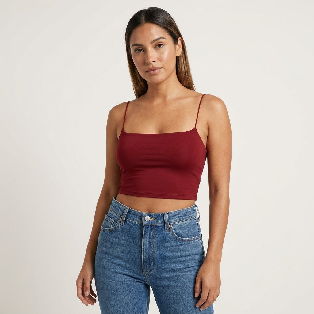 Women’s Sexy Sleeveless Tank Top – Solid Color Slim Fit Sling Crop Vest for Summer