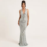 Women’s Sleeveless V-Neck Sequin Evening Dress