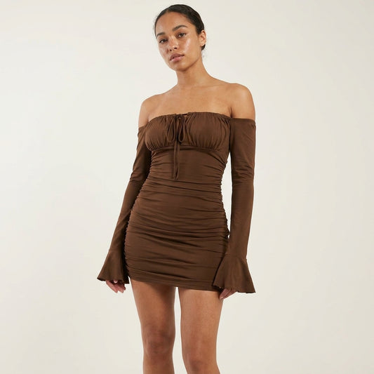Elegant Long Sleeved Trumpet Skirt Dress – Chest Wrap Design Women’s Fashion