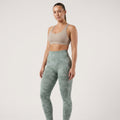 Women's High Waisted Seamless Camo Leggings, Green Camouflage Print, Sculpting Stretch Workout Yoga Pants