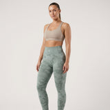 Women's High Waisted Seamless Camo Leggings, Green Camouflage Print, Sculpting Stretch Workout Yoga Pants