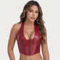 PU Leather Corset Top for Women – Sexy Boned Bustier Tank with Hook Neck & Front Closure Slimming Shapewear Blouse