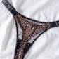 Women's Mid-Rise Thong Underwear with Rhinestone Strap