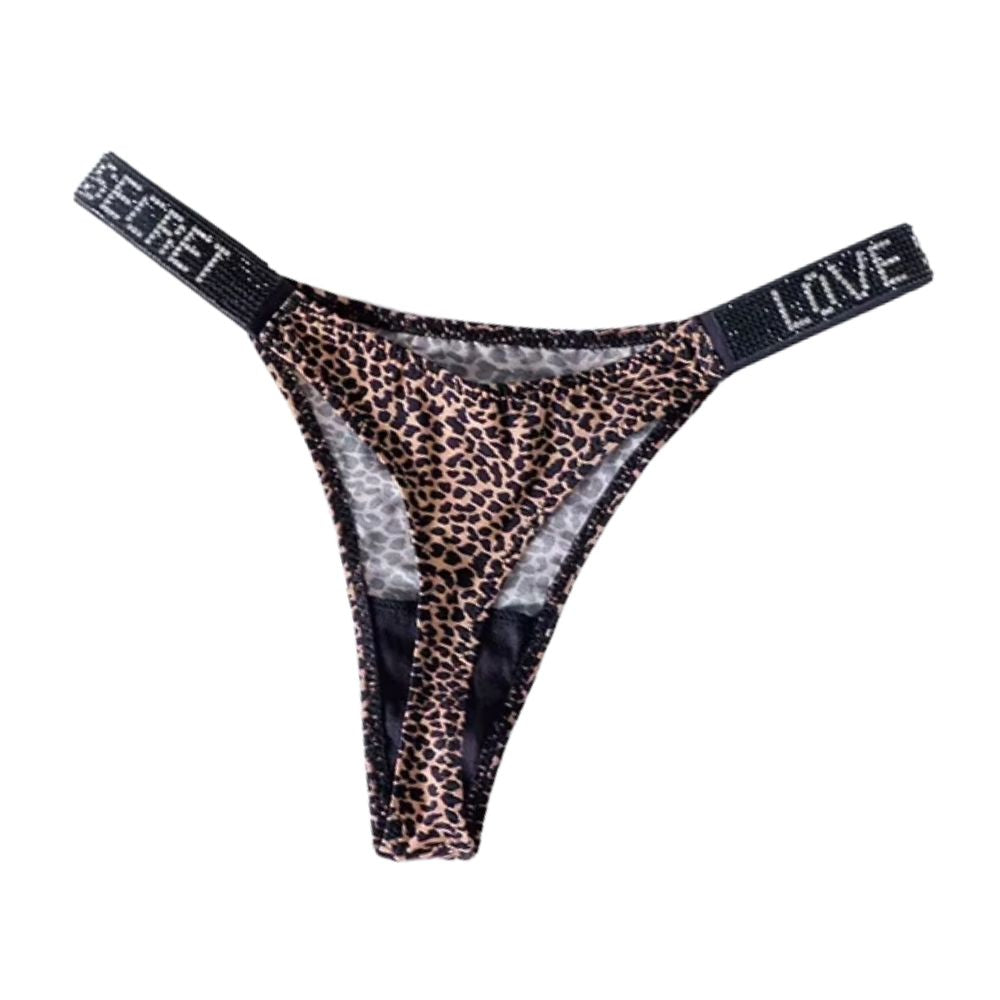 Women's Mid-Rise Thong Underwear with Rhinestone Strap