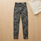 Women's High Waisted Seamless Camo Leggings, Black Grey Camouflage Print, Sculpting Stretch Workout Yoga Pants