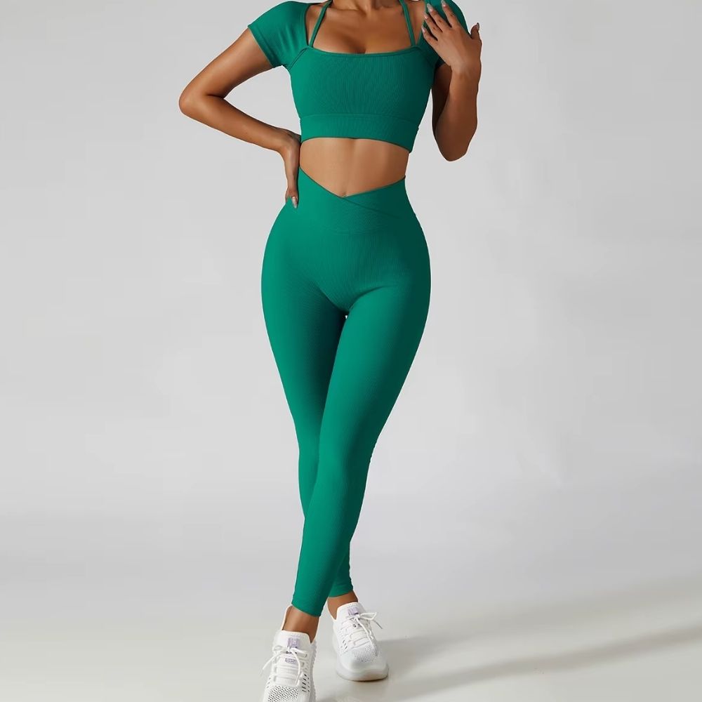 Seamless Activewear Ribbed Yoga Suit Women's Workout Gym Fitness Legging Sets