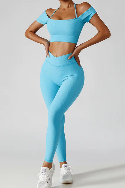 Seamless Activewear Ribbed Yoga Suit Women's Workout Gym Fitness Legging Sets
