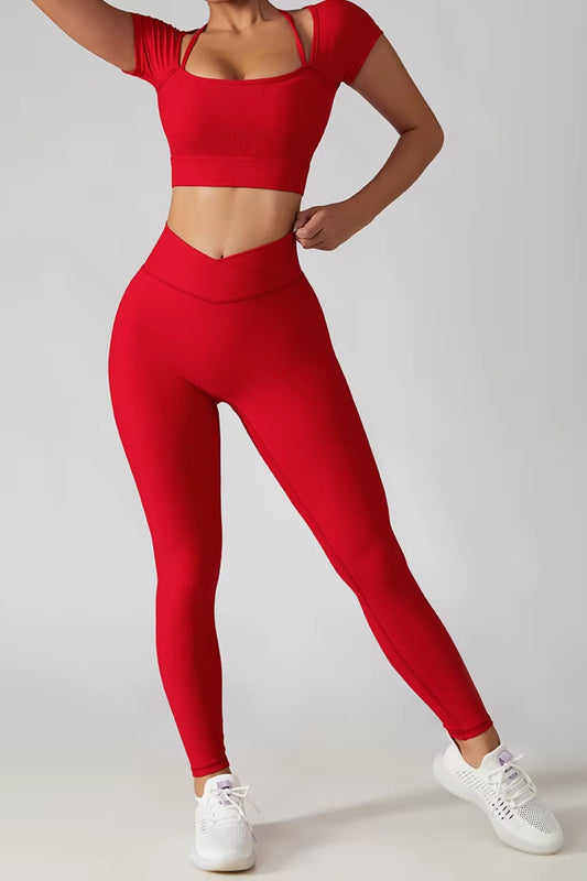Seamless Activewear Ribbed Yoga Suit Women's Workout Gym Fitness Legging Sets