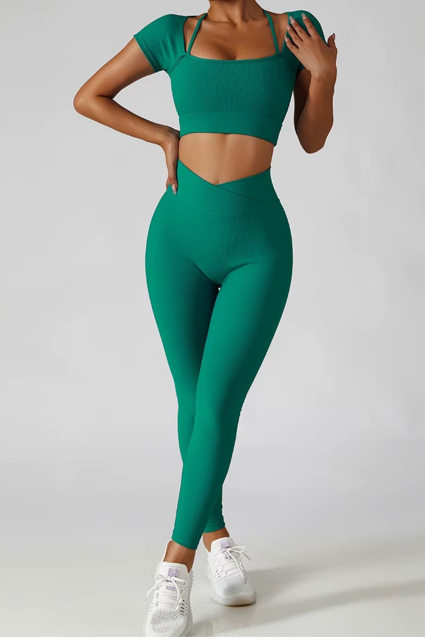 Seamless Activewear Ribbed Yoga Suit Women's Workout Gym Fitness Legging Sets