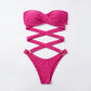 Pink Neon Bikini for Women – Sexy Strapless Bandage Swimwear Two-Piece Set