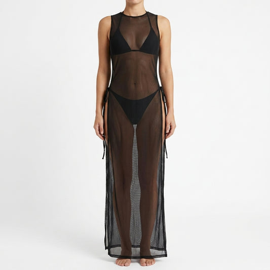 Sexy Women Mesh Swimwear – 3 Piece Bikini Set with High Leg Cut & Cover Up Dress