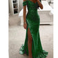 Elegant Sequined Slit Neck Maxi Evening Gown