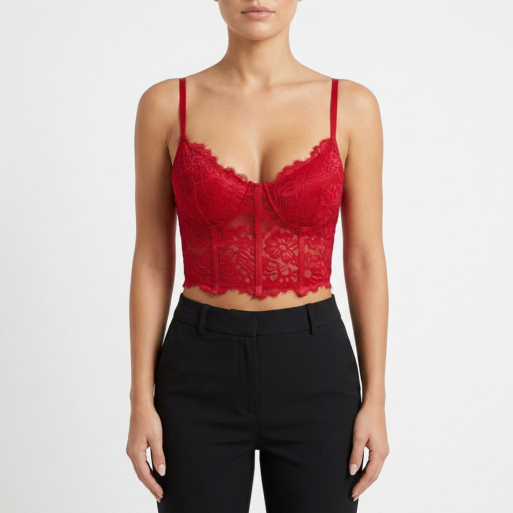 Pink Lace Corset Top for Women – Sexy Embroidered Bustier Tube Crop Bralette Sleeveless Party Top