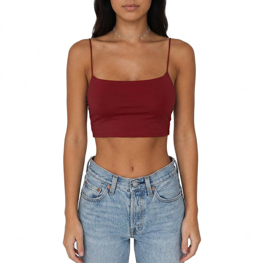 Women’s Sexy Sleeveless Tank Top – Solid Color Slim Fit Sling Crop Vest for Summer