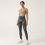 Women's High Waisted Seamless Camo Leggings, Black Grey Camouflage Print, Sculpting Stretch Workout Yoga Pants