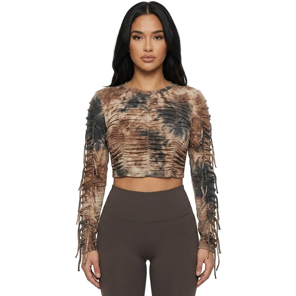 Women’s Tie Dye Crop Top – Slim Fit O-Neck Tassel T-Shirt | Street Style Summer Fashion