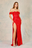Elegant Sequined Slit Neck Maxi Evening Gown