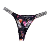 Women's Mid-Rise Thong Underwear with Rhinestone Strap